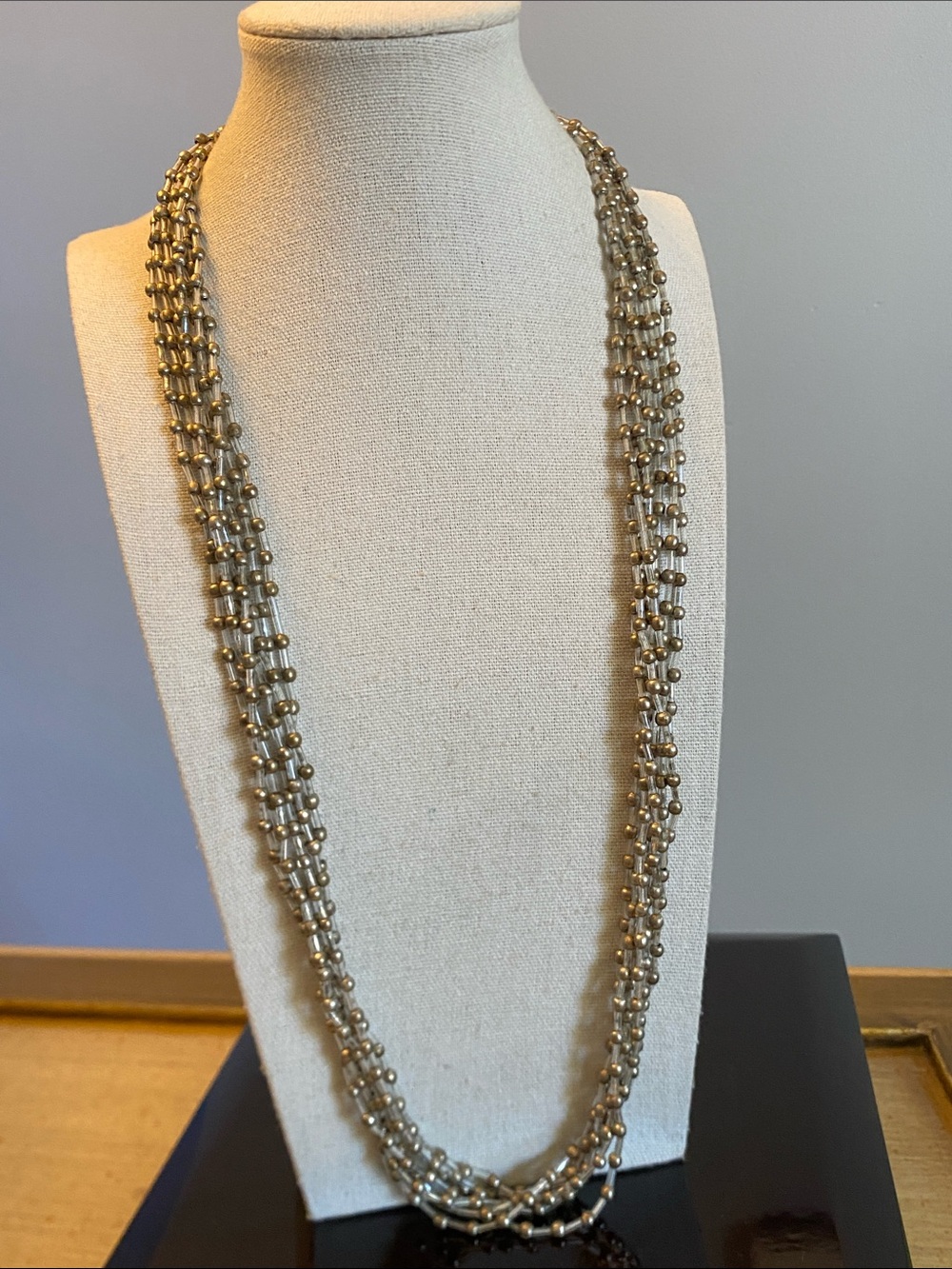 Vintage Multi-Strand Glass & Silvertone Beaded Necklace 27.5”